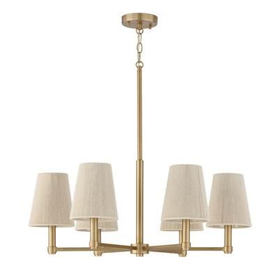 28'' W x 36'' H 6-Light Chandelier in Matte Brass with Tapered Bleached Natural Rope Shades