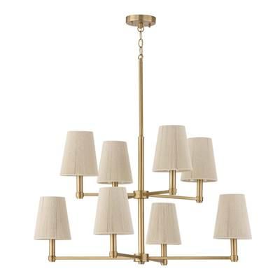 36'' W x 36'' H 8-Light Two-Tier Chandelier in Matte Brass with Tapered Bleached Natural Rope Shades