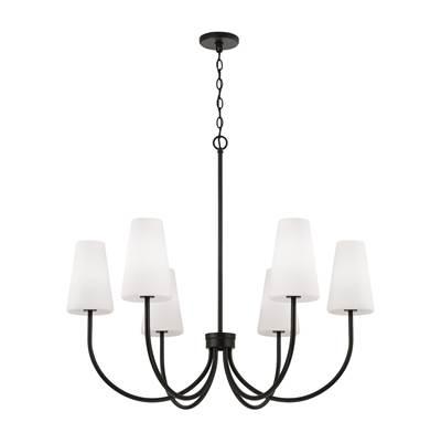 37.25'' W x 26.5'' H 6-Light Transitional Chandelier in Matte Black with Tapered Soft White Glass by Capital Lighting