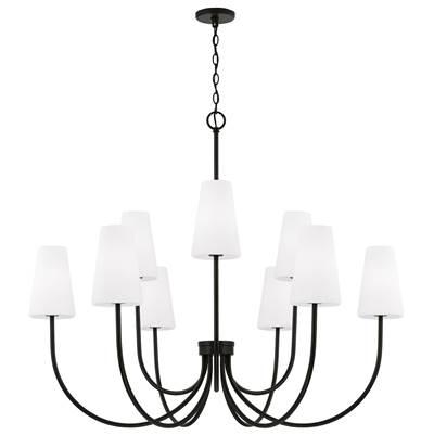 46'' W x 32.25'' H 9-Light Two-Tier Chandelier in Matte Black with Tapered Soft White Glass by Capital Lighting