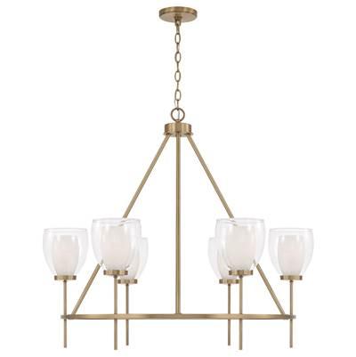 35'' W x 31'' H 6-Light Ring Chandelier in Aged Brass with Layered White and Clear Glass