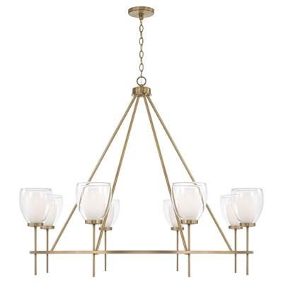 46'' W x 37'' H 8-Light Ring Chandelier in Aged Brass with Layered White and Clear Glass