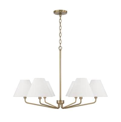 Capital Lighting 34'' W X 22.5'' H 6-Light Angular Chandelier in Aged Brass with Tapered White... by Capital Lighting