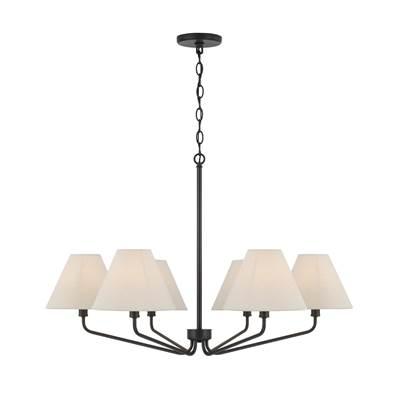35'' W x 22.5'' H 6-Light Angular Chandelier in Espresso with Tapered Soft Tan Fabric Shades