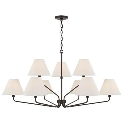 46'' W x 22.5'' H 9-Light Angular Two-Tier Chandelier in Espresso with Tapered Soft Tan Fabric Shades by Capital Lighting