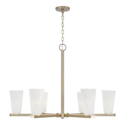 36'' W x 20'' H 6-Light Chandelier in Matte Brass with Faux Alabaster Glass