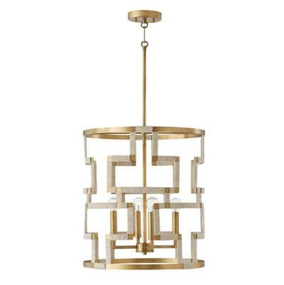 Capital Lighting Hala 4-Light Foyer - Bleached Natural Jute and Patinaed Brass by Capital Lighting