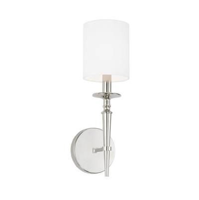 Abbie 1-Light Sconce in Polished Nickel with White Fabric Stay-Straight Shade