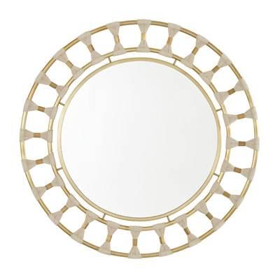 Decorative Mirror in Bleached Natural Rope and Patinaed Brass