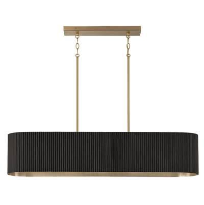 44.25'' W x 9'' H 5-Light Linear Chandelier in in Matte Brass and Handcrafted Fluted Mango Wood in Black Stain