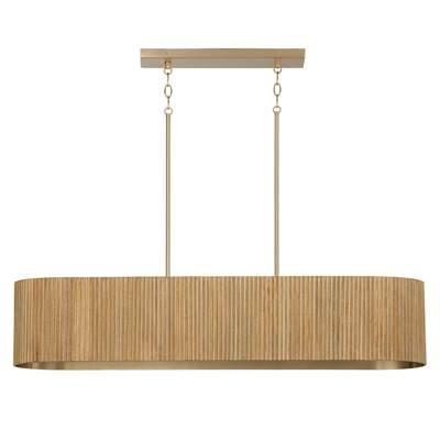 44.25'' W x 9'' H 5-Light Linear Chandelier in in Matte Brass and Handcrafted Fluted Mango Wood in White Wash