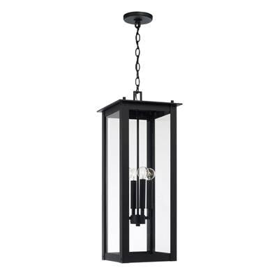 11'' W x 28.5'' H 4-Light Outdoor Rectangular Hanging Lantern in Black with Clear Glass by Capital Lighting