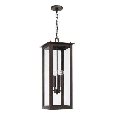 12'' W x 28.5'' H 4-Light Outdoor Rectangular Hanging Lantern in Oiled Bronze with Clear Glass by Capital Lighting