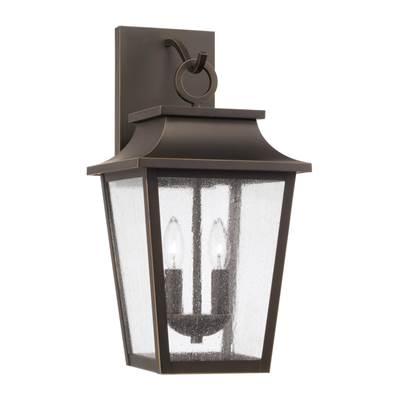 11''W x 20''H 2-Light Outdoor Tapered Wall Lantern in Oiled Bronze with Ripple Glass