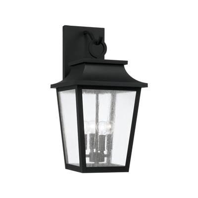 12''W x 24''H 4-Light Outdoor Tapered Wall Lantern in Black with Ripple Glass