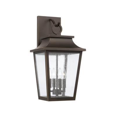 13''W x 24''H 4-Light Outdoor Tapered Wall Lantern in Oiled Bronze with Ripple Glass