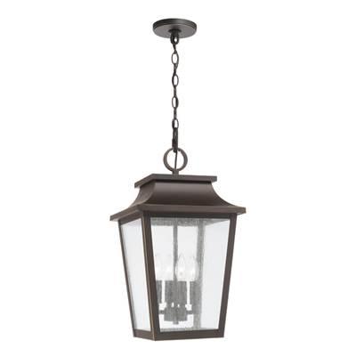 12''W x 21''H 4-Light Outdoor Tapered Hanging Lantern in Oiled Bronze with Ripple Glass