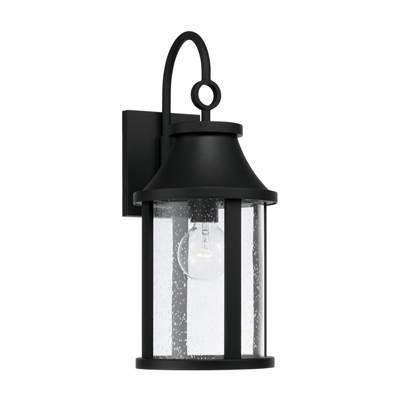 7.50''W x 19''H 1-Light Outdoor Cylindrical Wall Lantern in Black with Seeded Glass