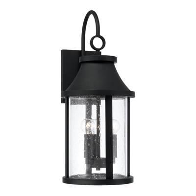 9.75''W x 24.50''H 3-Light Outdoor Cylindrical Wall Lantern in Black with Seeded Glass by Capital Lighting