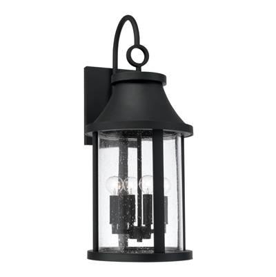 11.50''W x 28''H 4-Light Outdoor Cylindrical Wall Lantern in Black with Seeded Glass