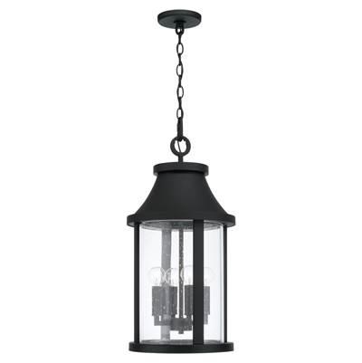 11.50''W x 23.50''H 4-Light Outdoor Cylindrical Hanging Lantern in Black with Seeded Glass