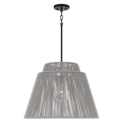23'' W x 17.25'' H 1-Light Indoor Outdoor Pendant in Matte Black and Hand-wrapped Grey Resin Rope by Capital Lighting