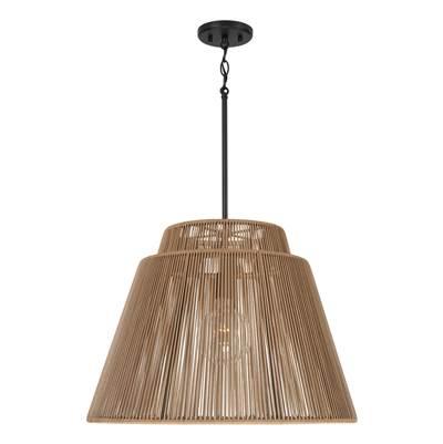 24'' W x 17.25'' H 1-Light Indoor Outdoor Pendant in Matte Black and Hand-wrapped Sienna Resin Rope