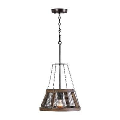 Capital Lighting 1-Light Industrial Pendant with Wood and Metal Mesh - Zinc Wood
