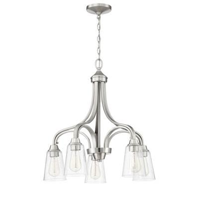 Grace 5 Light Down Chandelier in Brushed Polished Nickel (Clear Seeded Glass) by Craftmade