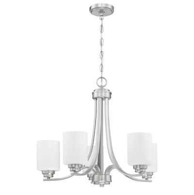 Bolden 5 Light Chandelier in Brushed Polished Nickel (White Glass) by Craftmade