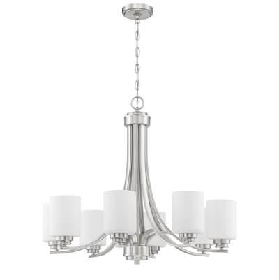 Bolden 8 Light Chandelier in Brushed Polished Nickel (White Glass)