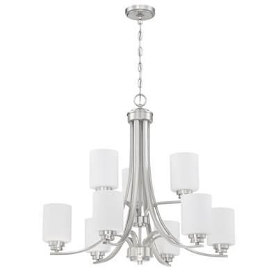 Bolden 9 Light Chandelier in Brushed Polished Nickel (White Glass) by Craftmade