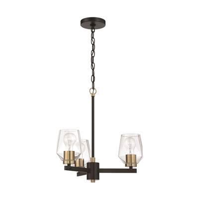 Avante Grand 3 Light Chandelier in Flat Black/Satin Brass