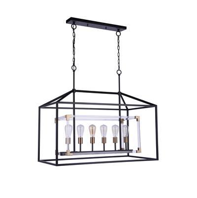 Aaron 6 Light Island in Flat Black/Satin Brass