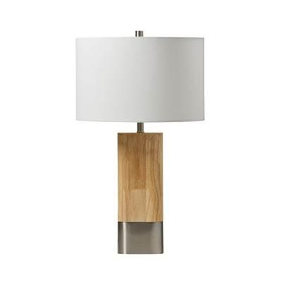 1 Light Wood/Metal Base Table Lamp w/ USB in Natural Wood/Brushed Polished Nickel by Craftmade