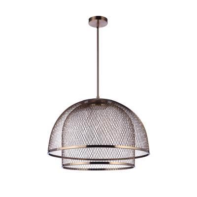 24.25'' Diameter Sculptural Statement Metal Mesh Dome 2 Shade Pendant in Satin Brass