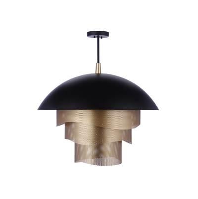 31.25'' Diameter Sculptural Statement Dome Pendant with Perforated Metal Shades in Flat Black/Matte Gold