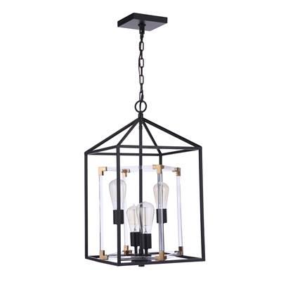 Aaron 4 Light Acrylic Pendant in Flat Black/Satin Brass