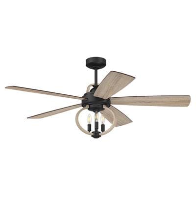 Craftmade Reese 52'' 5-Blade Ceiling Fan in Flat Black W/ Driftwood Blades; Integrated Light Kit...