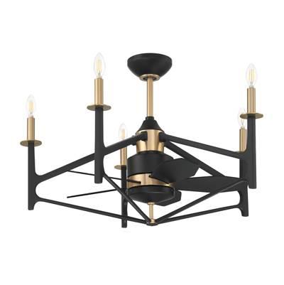 The Reserve 32 24'' 5-Blade Ceiling Fan in Flat Black/Satin Brass w/ Flat Black Blades,  Integrated Light Kit by Craftmade