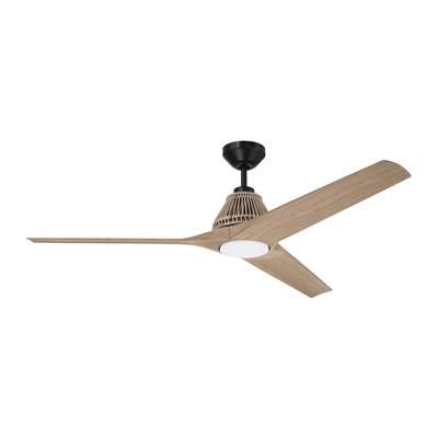 Sea Scape 56'' 3-Blade Indoor/Outdoor (Wet) Ceiling Fan in Flat Black w/ Light Wood Grain Blades; Light Kit Included (optional) by Craftmade