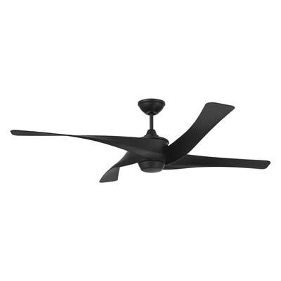 Venn 58'' 4-Blade Indoor/Outdoor (Damp) Ceiling Fan in Flat Black w/ Flat Black Blades; Light Kit Optional (Sold Separately)