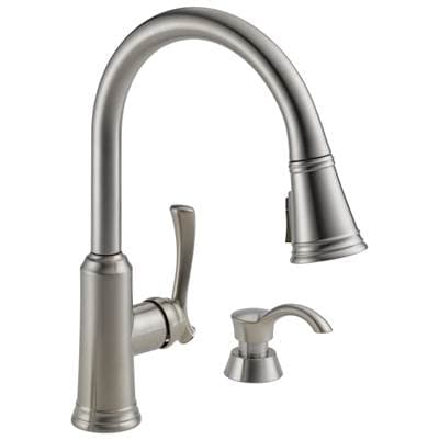 Delta Faucet Lakeview Single Handle Pull-Down Kitchen Faucet with Soap Dispenser and ShieldSpray Technology - Stainless