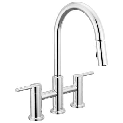 Delta Faucet NicoliE Two Handle Pull-Down Bridge Kitchen Faucet - Chrome