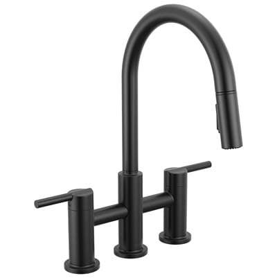 Delta Faucet NicoliE Two Handle Pull-Down Bridge Kitchen Faucet - Matte Black