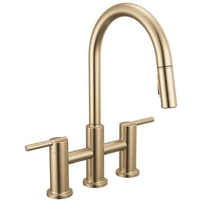 Delta Faucet NicoliE Two Handle Pull-Down Bridge Kitchen Faucet - Champagne Bronze