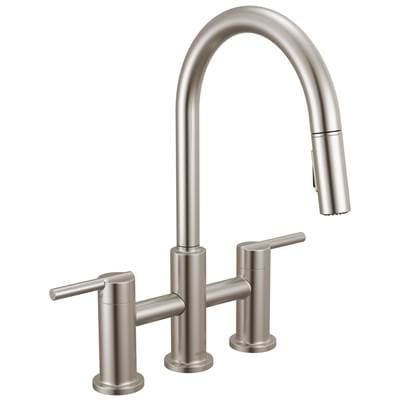 Delta Faucet NicoliE Two Handle Pull-Down Bridge Kitchen Faucet - Stainless