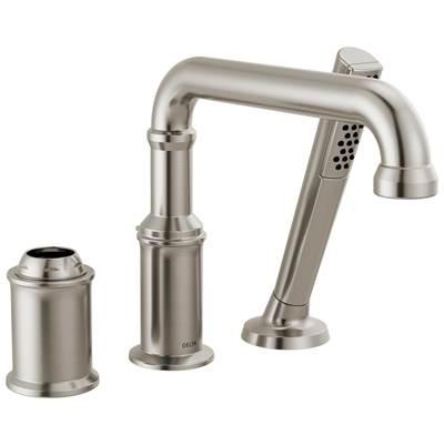 BroderickE Three Hole Roman Tub Trim with Hand Shower - Less Handle - Lumicoat Stainless by Delta Faucet