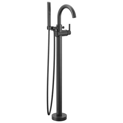 Delta Faucet Trinsic Single Handle Floor Mount Tub Filler Trim with Hand Shower - Matte Black