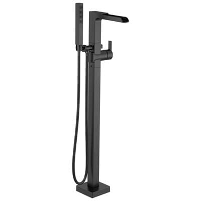 Delta Faucet Ara Single Handle Floor Mount Channel Spout Tub Filler Trim with Hand Shower - Matte Black